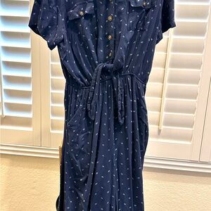 Universal Thread Blue Jumpsuit with Polka Dots and Elastic Waist